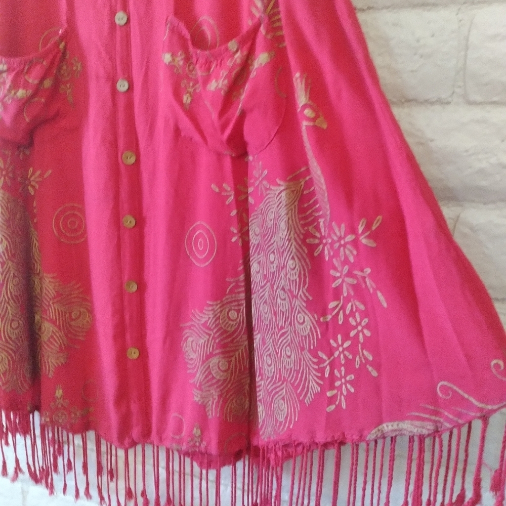 NWOT Asha Fuchsia Sleeveless Fringe Trapeze Dress With Pockets - Picture 8 of 12